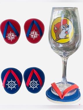 Drinkwear Set of 2 Nautical Flip Flop Coasters for Stemware in Red or Blue